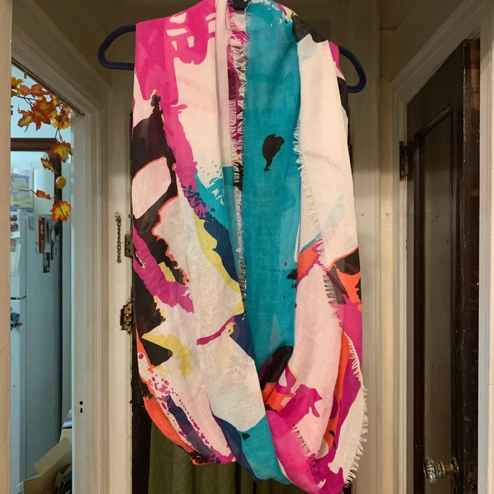 Multicolored Boho Infinity Scarf with Raw Edge